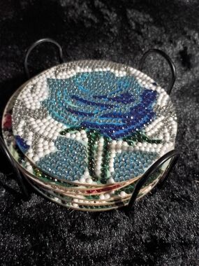 Diamond Art Rose Coaster Set with Holder
